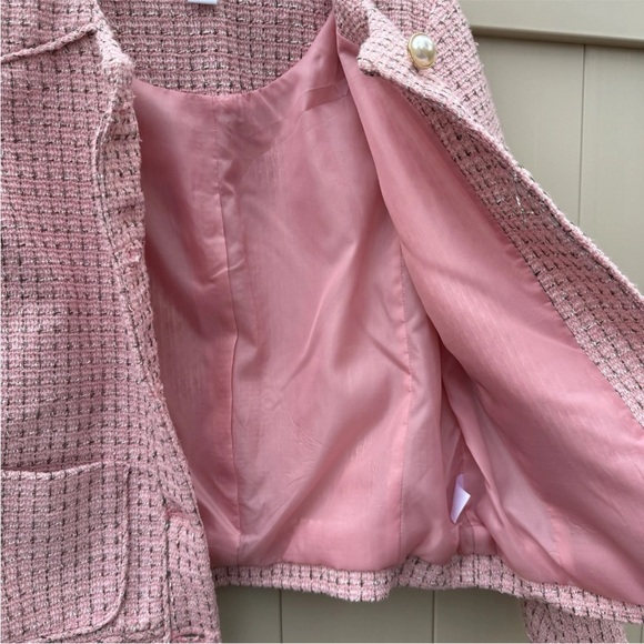 Liz Claiborne Charleston pink blazer jacket faux pearl buttons silver size 4 NWT - Picture 3 of 14